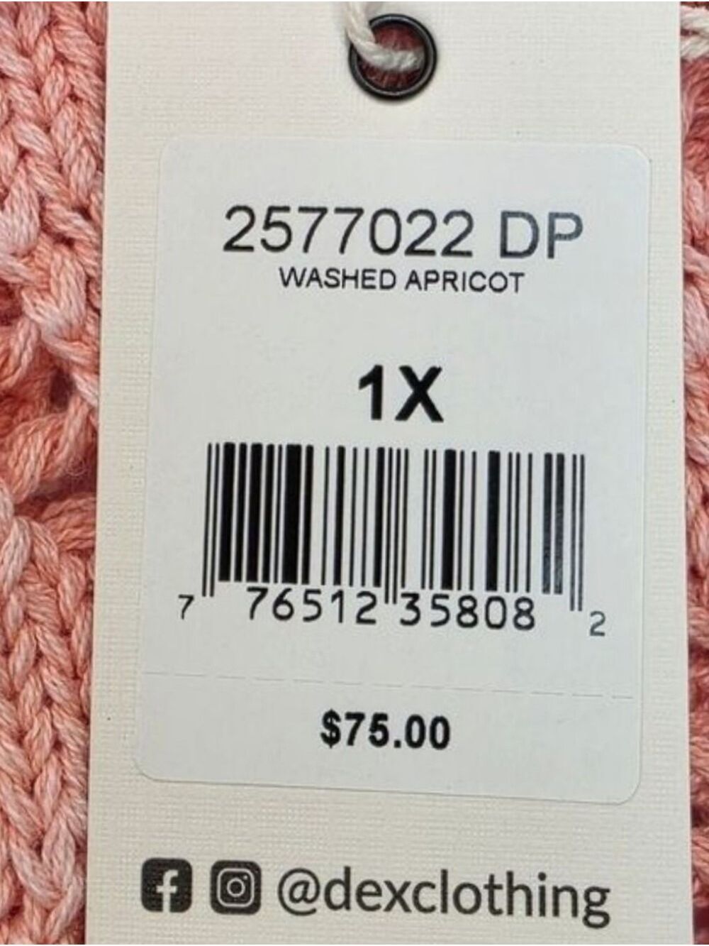 Dex Washed Apricot Crochet Knit Sweater 1X NWT Coastal Boho Cotton - Picture 8 of 10